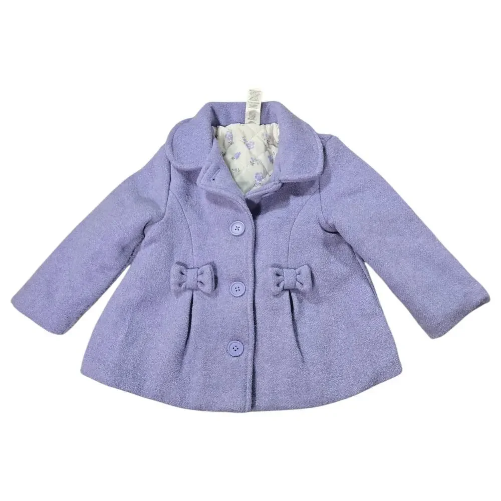 Little Me Toddler 2T Pair Coats Red Quilted Sherpa Hood Lilac Purple Peacoat Bow
